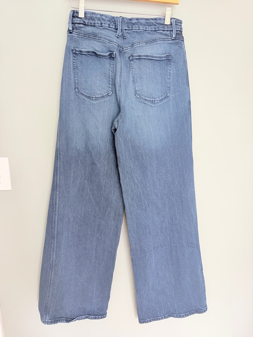 Good American "Soft Tech Good Skate" Indigo Blue Denim High Waist Wide Leg Jean - Picture 8 of 16